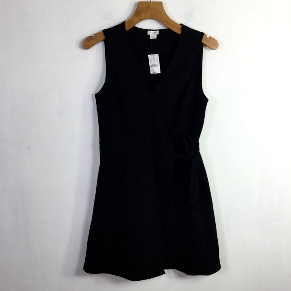 J. Crew Womens Ponte Faux Wrap Dress Tie Waist Sleeveless Black Size S L2357 NWT - Picture 9 of 16